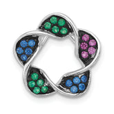 Sterling Silver w/ Black Rhodium Synthetic Stones Flower Chain Slide